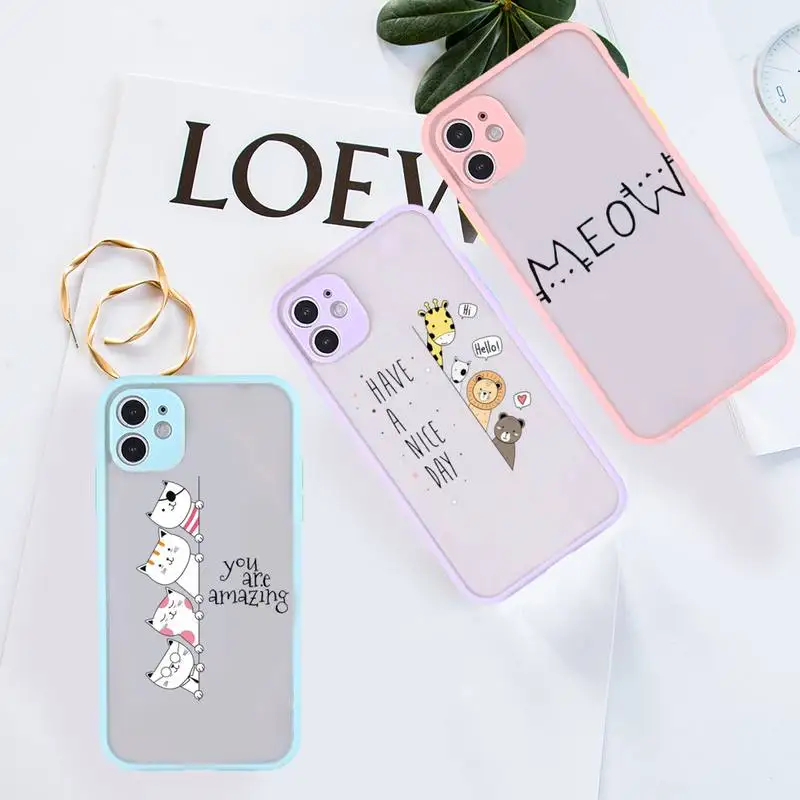 

Creative white Cute cartoon cat Phone Case For iPhone 12 11 Mini Pro XR XS Max 7 8 Plus X Matte transparent Purple Back Cover