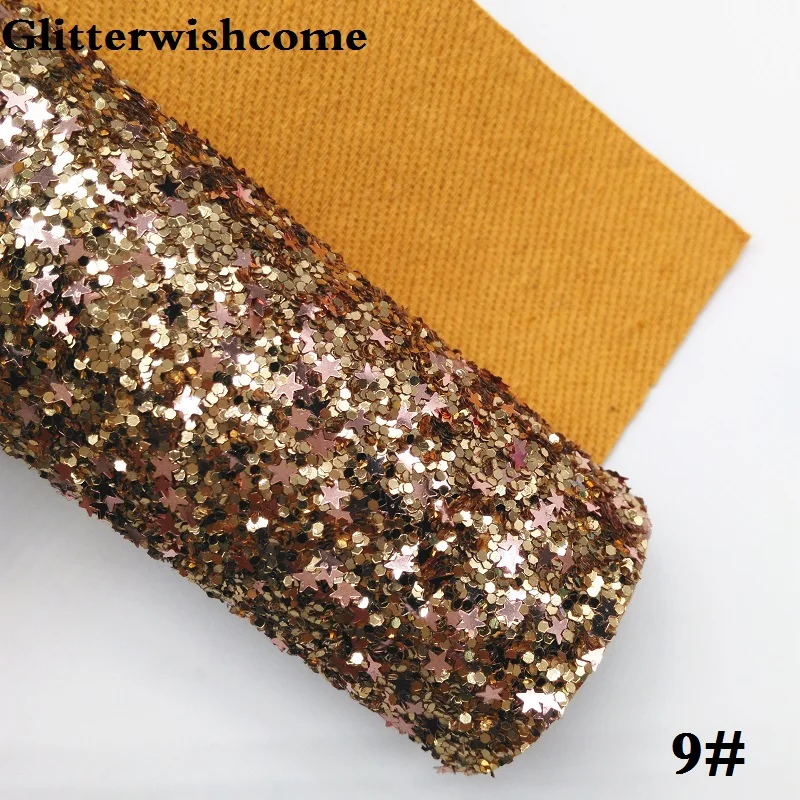 9 Glitterwishcome 30X134 см мини рулон синтетическая кожа, массивная блестящая кожа со звездами, блестящая ткань винил для бантов, GM035 - Цвет: 9