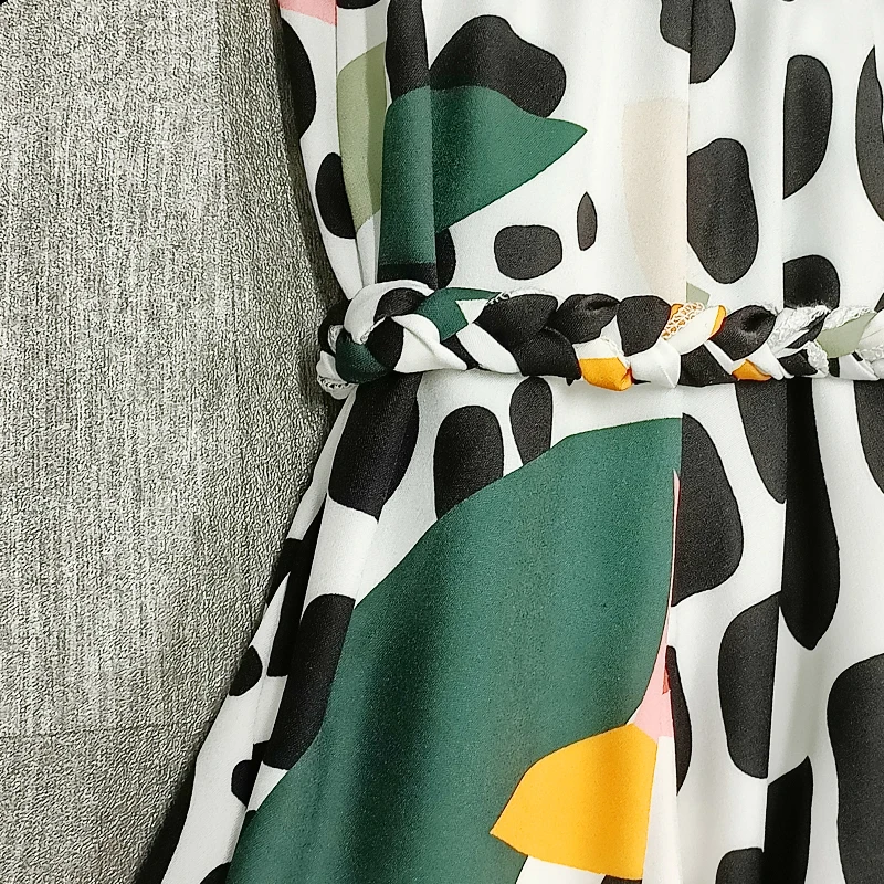 

SISPELL Print Hit Color Women's Sling Dress V Neck Backless High Waist Slimming Ruched For Female Dresses Fashion Tide 2021