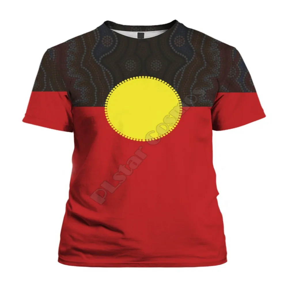 

Футболка с 3D-принтом австралийского флага аборигена, уличная одежда в стиле Харадзюку, мужские и женские футболки с коротким рукавом