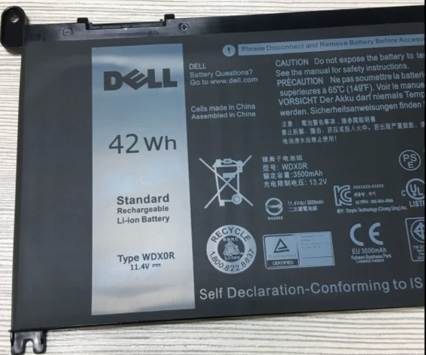 Original 11.4V 42Wh T2JX4 WDXOR WDX0R Battery for Dell Inspiron 13 5378 7368 13 5368 15 5538 5567 5568 15 7000 7560 3CRH3