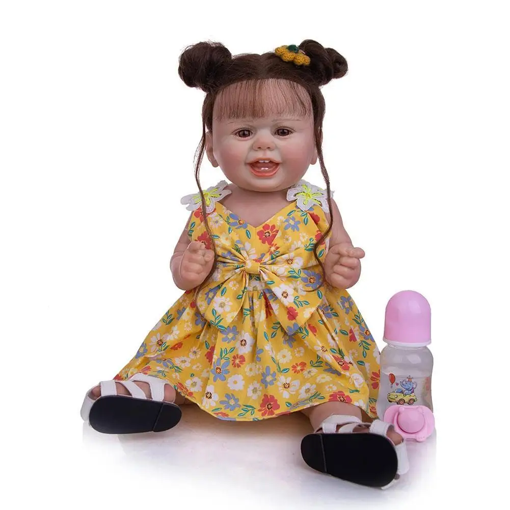 

Cute Smiling Waterproof 22 Inch Silicone Baby Dolls 3D-Paint Rooted Hair Toddle Princess Baby Toys Kids Birthday Gift