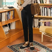 inman autumn winter womens jeans lady mid waist lady clothes vintage slimming cotton long skinny harem black straight pants