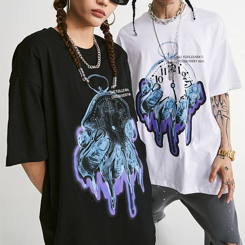 

Men Cherish Time Letter Print TShirt Unisex Punk Rock Casual Short Sleeve t shirts 2021 Summer Oversize Tshirt Cotton O-neck Top