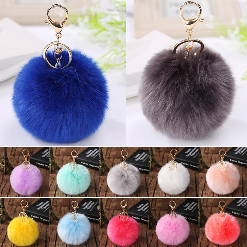 

10cm Fake Fur Bag Keychain Pompom Car Keyring Key Chains Pompons Fake Fox Rabbit Fur Charms Car Pendant Chain