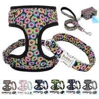 personalized dog collar leash harness set printed small medium large pet engraved collars lead harness poop bag holder for dogs