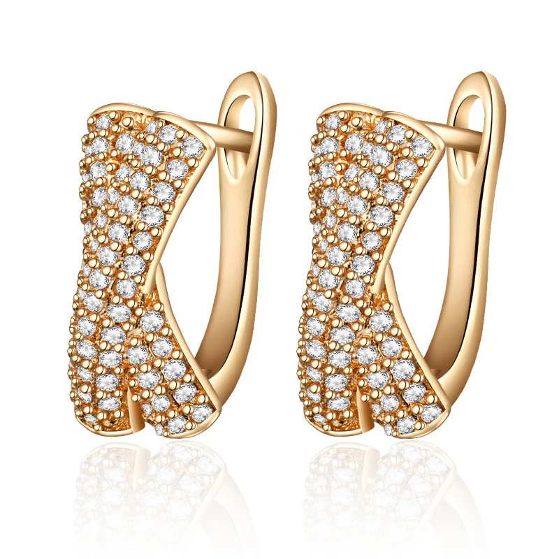 Изысканные серьги с цирконием кубической огранки в форме х для женщин золотые
