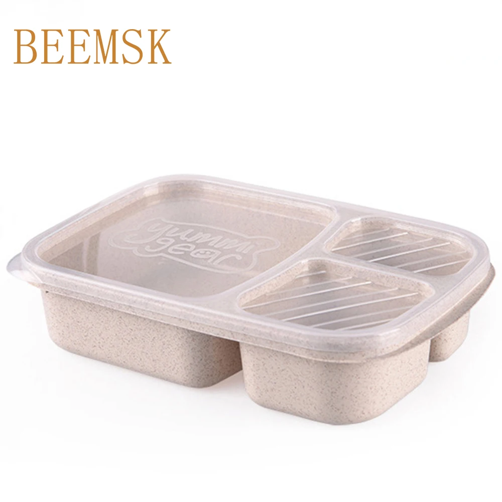 

BEEMSK 3 Layers Bento Box Eco-Friendly Lunch Box portable Food Container with lid Wheat Straw Material Dinnerware