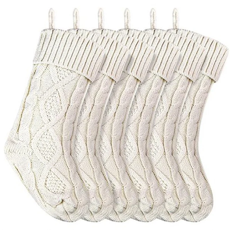 Medias de punto de Cable para Navidad, paquete de 6 medias de 18 pulgadas, regalos y decoraciones para fiestas familiares y navide&ntilde;as-0