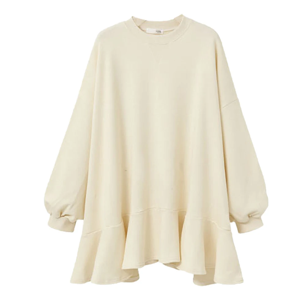 

Diiwii Women Autumn Winter New Fashion Casual Short Dress Solid Color Wild Loose Plus Ruffled Ladies