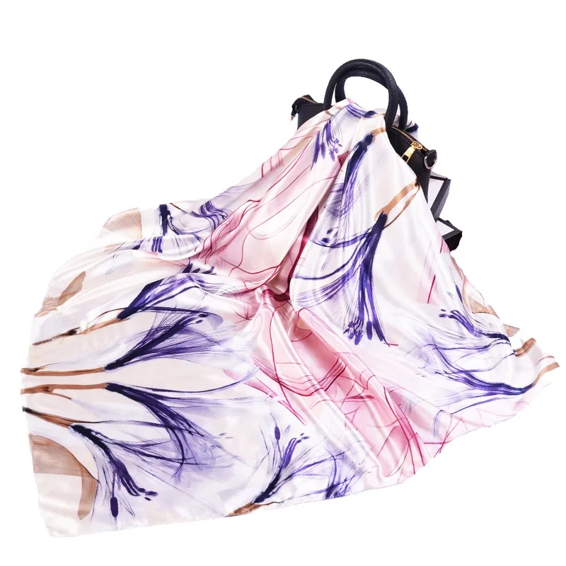 

2021 Luxury Silk Satin Hair Scar Fashion Floral Print Kerchief Scarves For Women 90X90CM Shawl Female Square Scarfs For Ladies