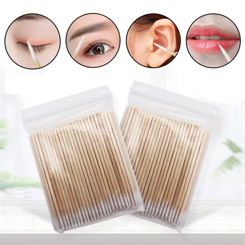 

100Pcs/Packs Women Beauty Makeup 100% Cotton Swab Cotton Buds Make Up Double-head Wood Sticks Ears Cleaning Cosmetics Health