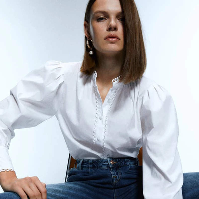 Женская Офисная рубашка ZA Повседневная Блузка с длинным рукавом вечерние топы