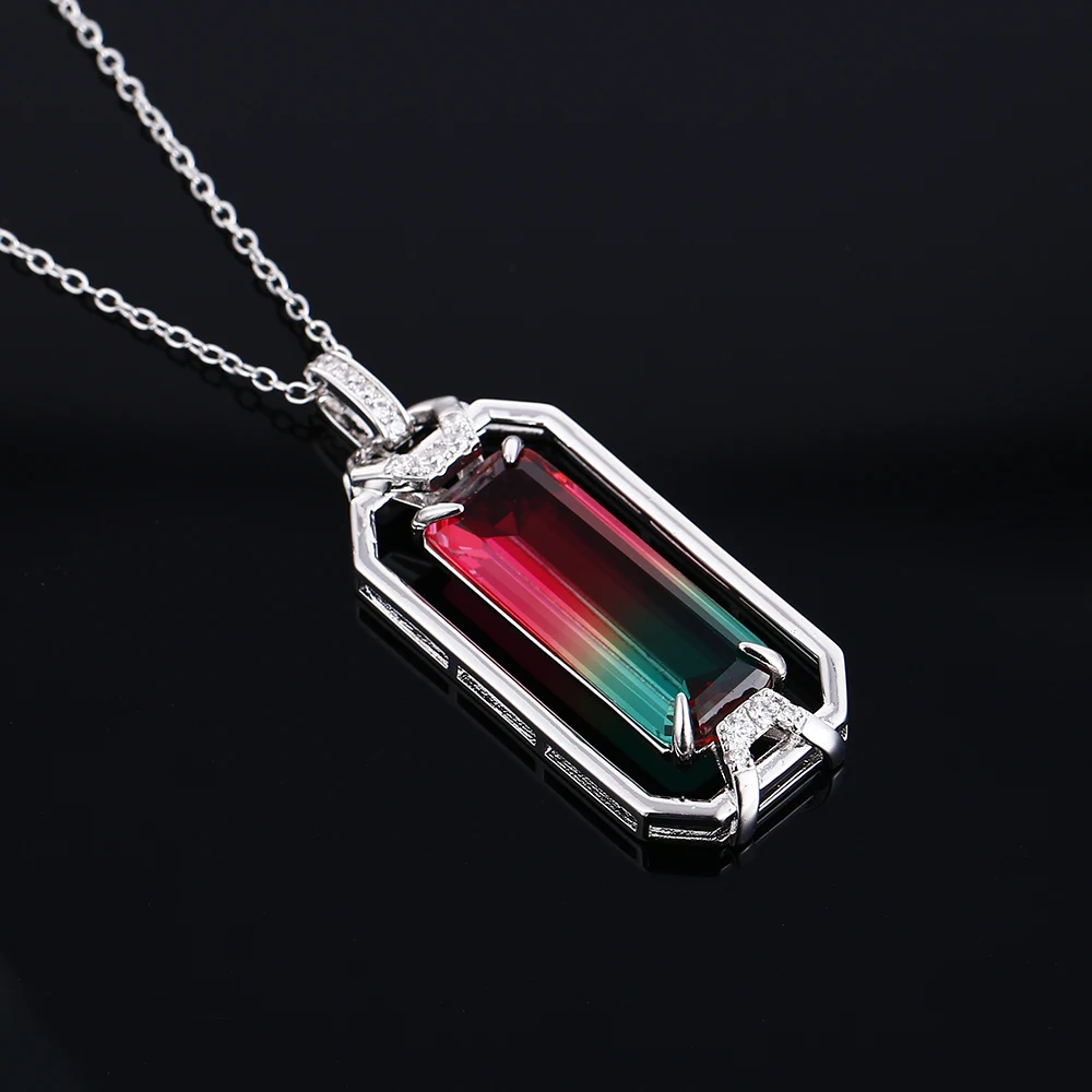 FCGJHW Hot Sale Pendant Necklace Large Inlaid Empty Rectangular 10*26MM Color Tourmaline Zircon Party Gift | Украшения и