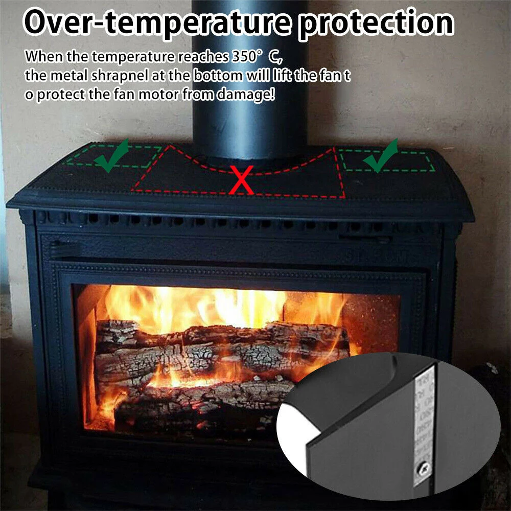 

Black Stove Fan Element Accessory Aluminum alloy Log Heat Powered Burner