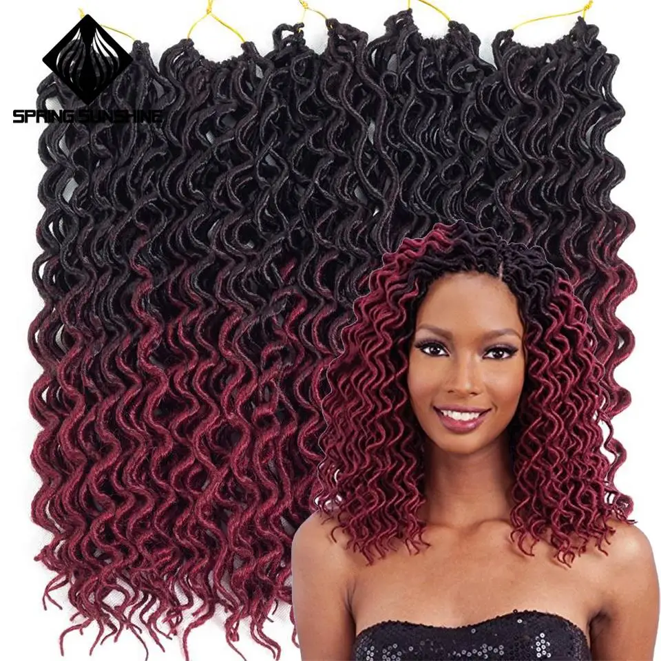 18 дюймов богиня Faux locs вьющиеся плетеные пряди для волос Омбре черные бордовые синтетические кудрявые дреды для наращивания волос для женщин