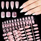24 шт.компл. розовые французские накладные ногти заостренный полумесяц балерина инструменты для невесты Маникюр DIY полный охват накладные ногти