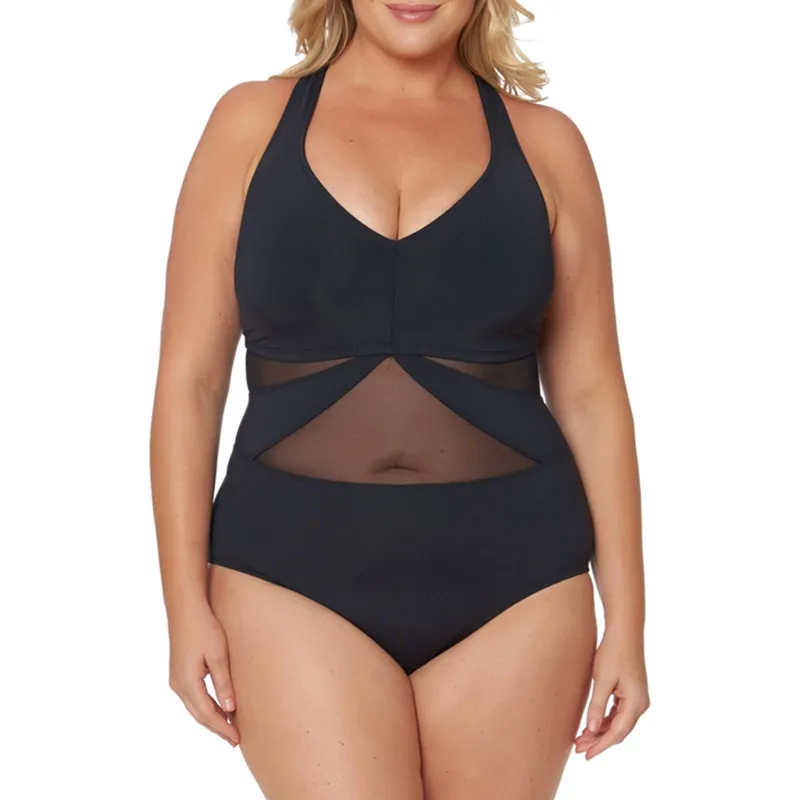 Купальник размера плюс XL 4XL на тонких бретельках Одноцветный белый черный