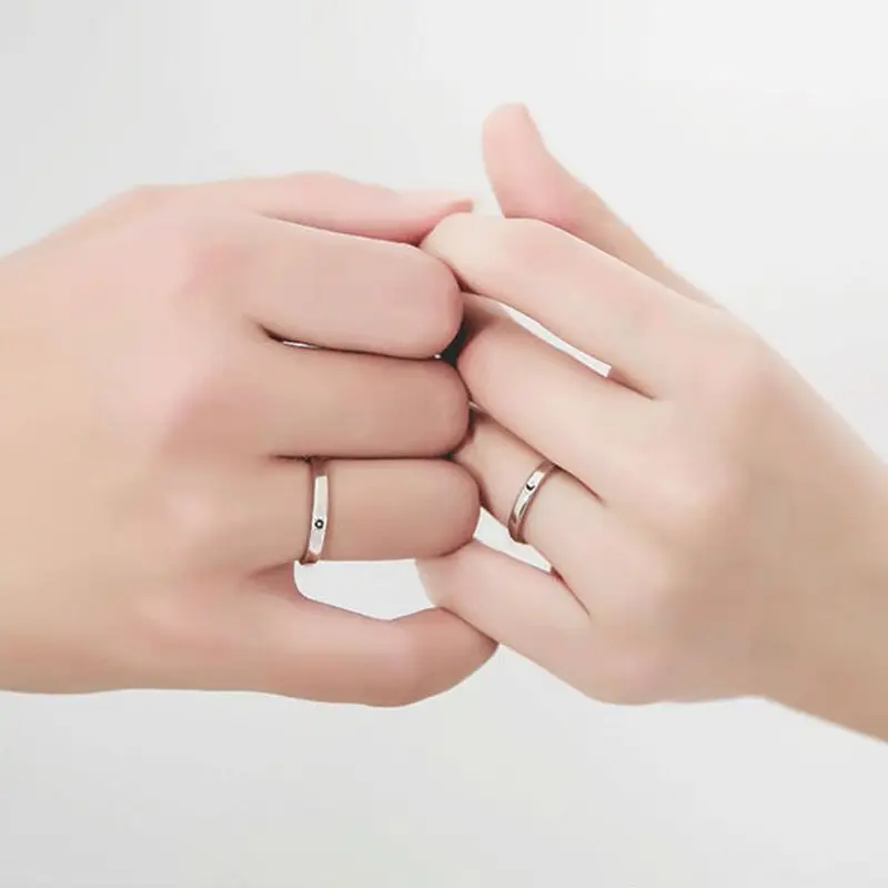 

2Pcs Sun and Moon Lover Couple Rings Set Promise Wedding Bands for Him and Her