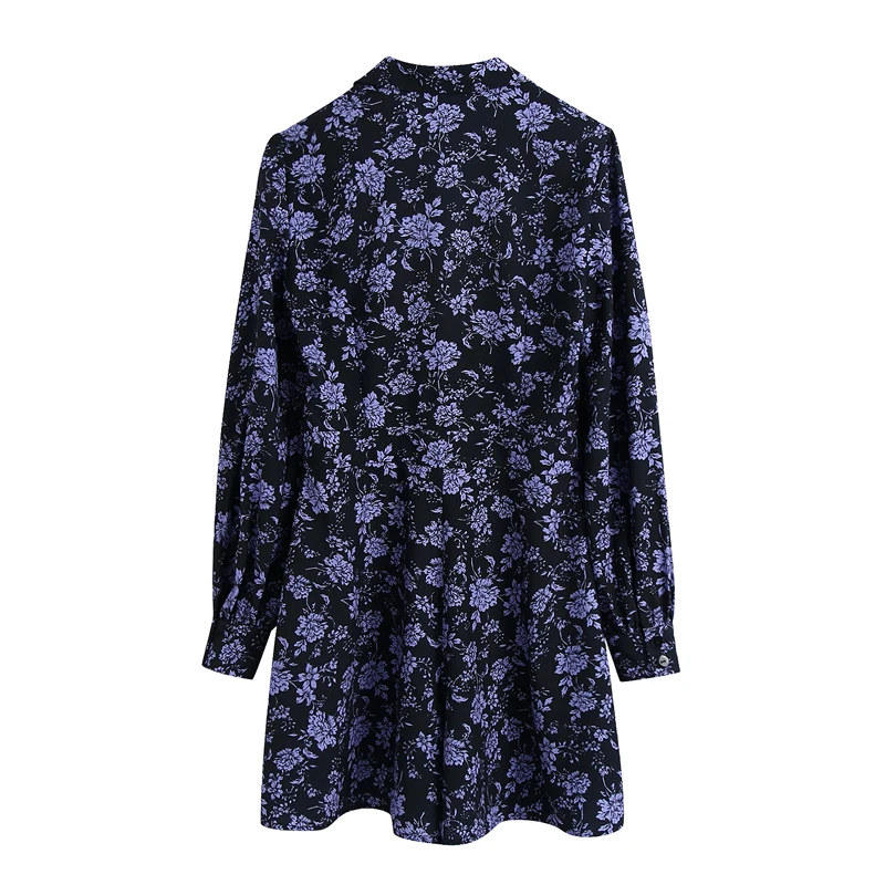 

Spring and Autumn Women's Casual Flower Printed V-neck Long Sleeve Double Breasted Shorts Jumpsuit