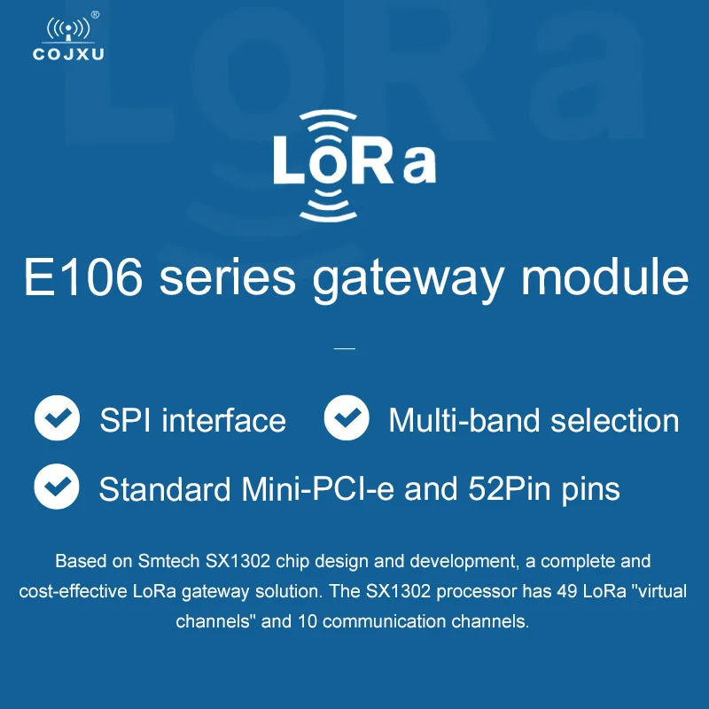 M&oacute;dulo de radiofrecuencia SX1302 LoRaWan, 863 ~ 873MHz, 27dBm, con PA integrada y LNA, E106-868G27P2 de interfaz PCI-e medio d&uacute;plex-2