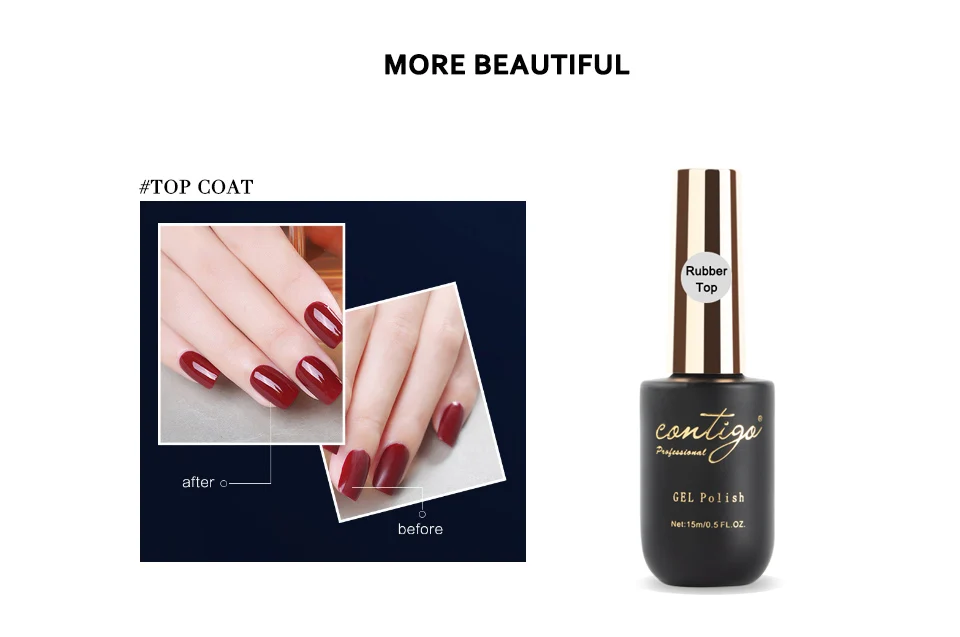 Contigo UV Led Gel Varnish Rubber Base Semipermanent Matte Top and Thick Nail Base Coat Soak Off Hot Sale Gel Polish for Nails