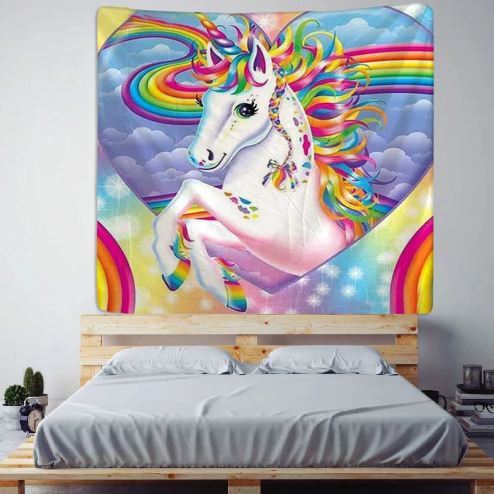 LargeRainbow Unicorn Tapestry Wall Hanging Bohemian Beach Mat Polyester Thin Blanket Yoga Shawl Mat Blanket New