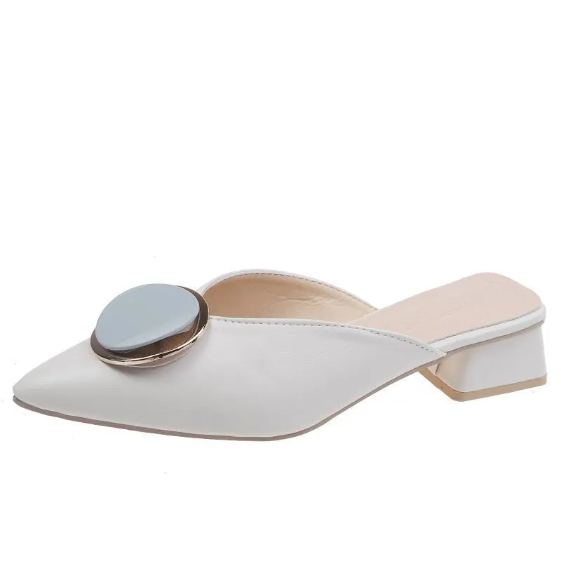 

Женские летние туфли без шнуровки, однотонные туфли с металлическим украшением и закрытым носком, Универсальные лаконичные туфли на средне...