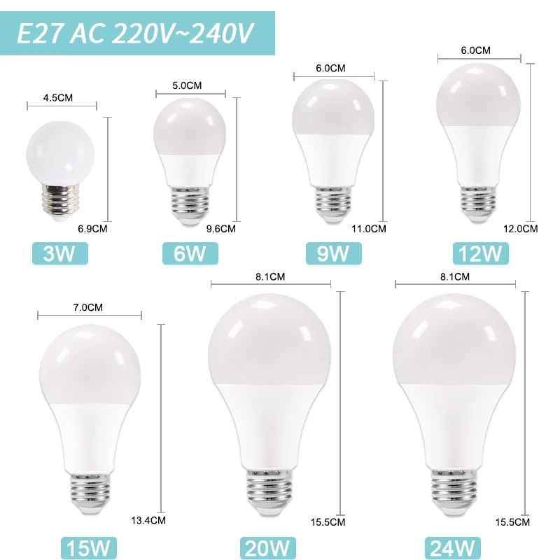 Светодиодный светильник E14 E27 светодиодный 3 Вт 6 9 12 15 18 20 AC 220 В 230 в 240 белый lampara