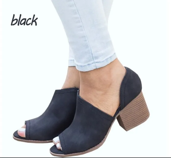 

2020 Plus Size Ladies Sandals Fish Mouth Single Shoes Middle Heel Women's Shoes Fashion Middle Heel Women's Sandals
