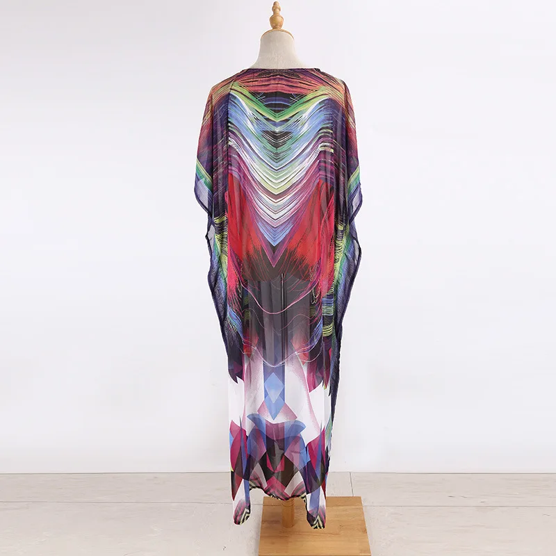 Женское пляжное шифоновое платье кафтан большого размера с накидкой на бикини