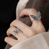 korean retro silver color hollow butterfly ring for women punk hip hop zircon copper opening ring jewelry fashion trend new 2021