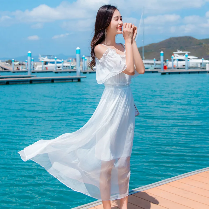 

Fashion High Quality 100% Real Silk Dresses for Women Bohemian Style Female High Waist Dress Slim Long Dress Robe Femme Zjt2009