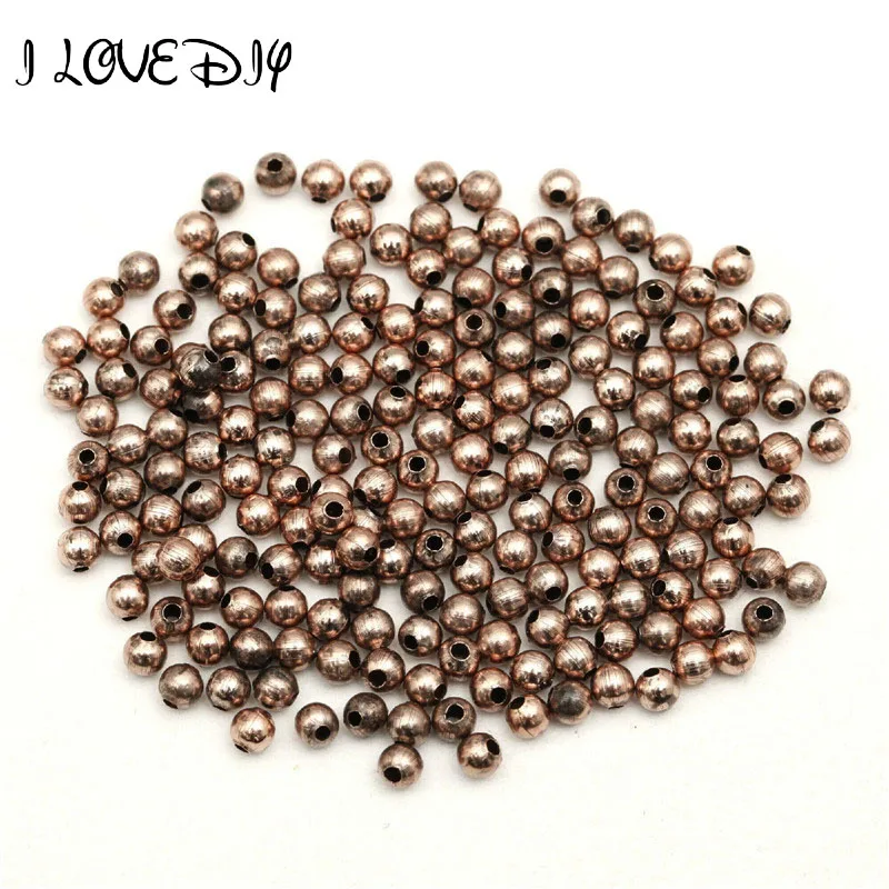 200 шт 3 мм гладкий шар бесшовные антикварные медные бусины для изготовления
