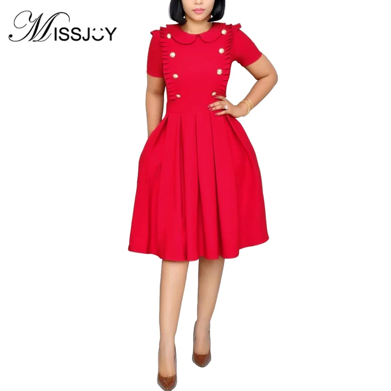 

MISSJOY Elegant Patchwork Ruffle Solid Color Office Wear Work Women Dresses 2019 Autumn Female Party Short Vintage Cotton Peter