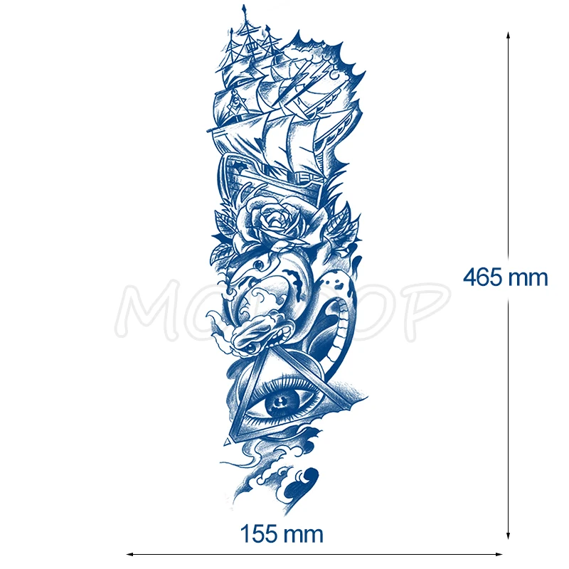 

Juice Tattoo Sticker Windsail-ship Triangle Big Eye Rose Flower Stickers Full Arm Art Manly Fake Tatoo Keep about 15 Days