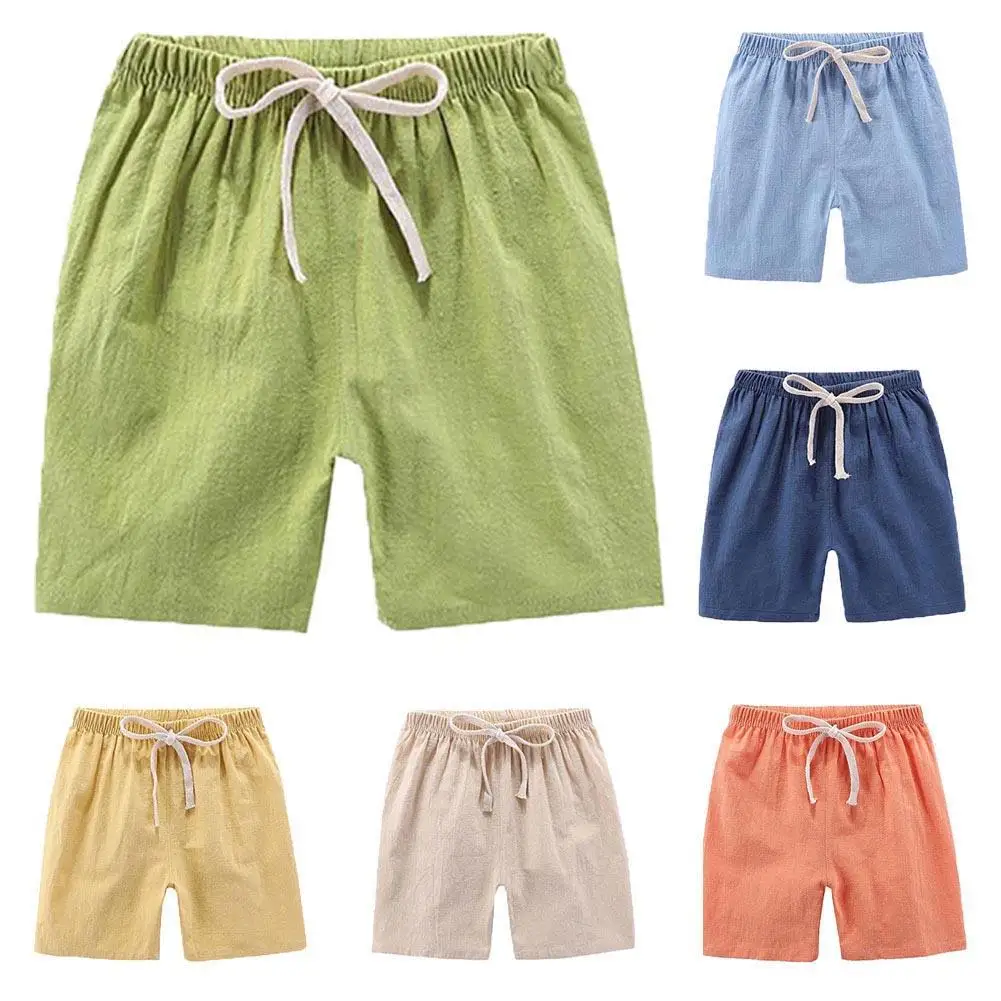 

Beach Kid Boy Girl Solid Color Elastic Drawstring Short Pants Knee Length Shorts