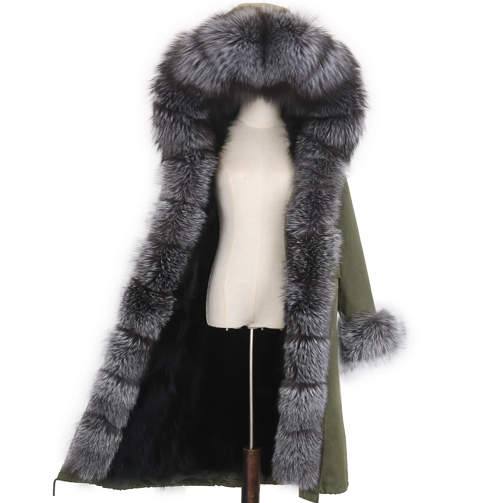New Winter Women Real Fur Coat Natural Fox Fur Jacket X-Long Large Raccoon Fur Hooded Streetwear Thick Warm Outerwear Fashion
