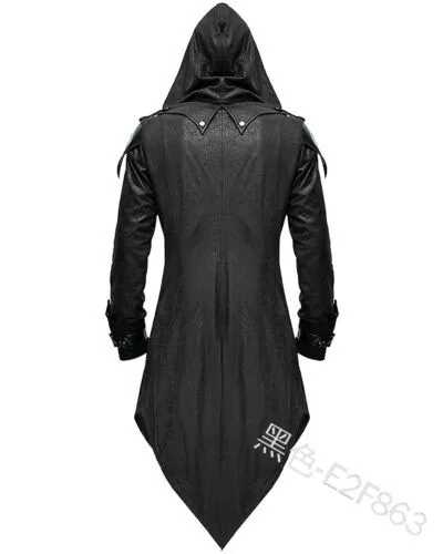 Стимпанк готический смокинг плащ отложной воротник с капюшоном кожа куртка вида