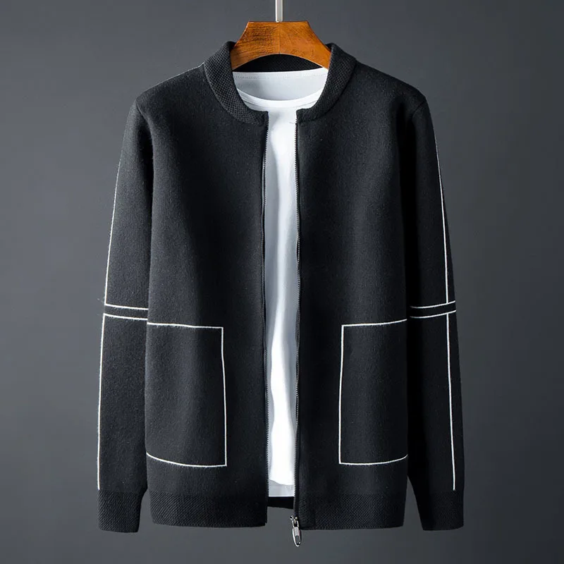 Stand Mens Luxury Baseball Collar Zipper Sweater Male Autumn And Winter Slim Sweaters Man plus size 4XL