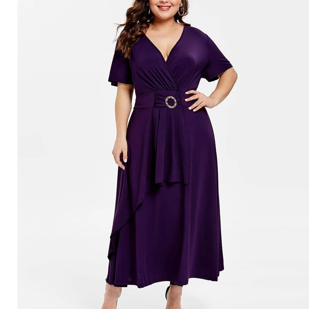 Женское вечернее платье черное большого размера с коротким рукавом и