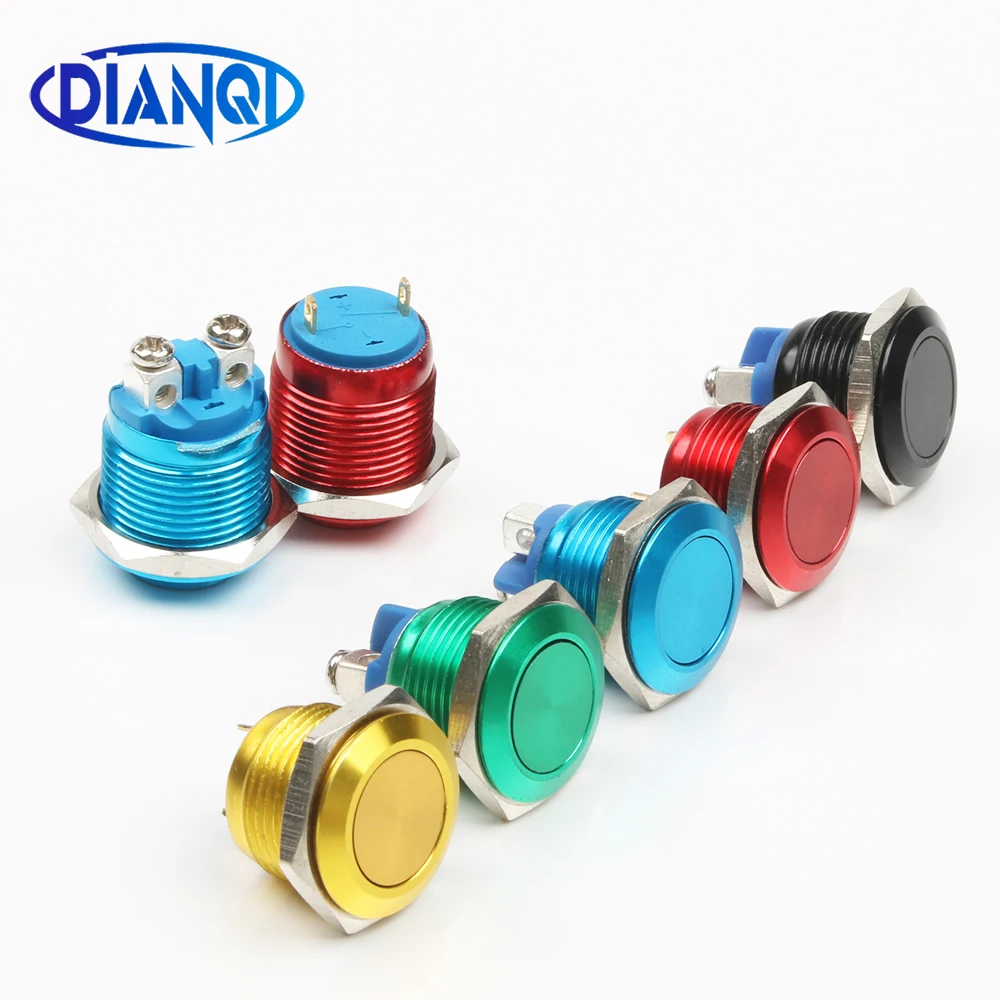 16 мм Мгновенный кнопочный переключатель с плоской головкой круглой формы 1NO 1NC