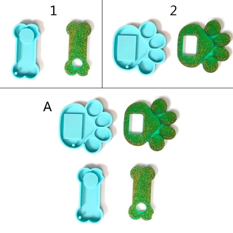 

Creative Dog Bone Paw Shaped Silicone Mold Pet Memorial Tombstone Key Chain Mould Non-stick DIY Resin Keyring Accessories