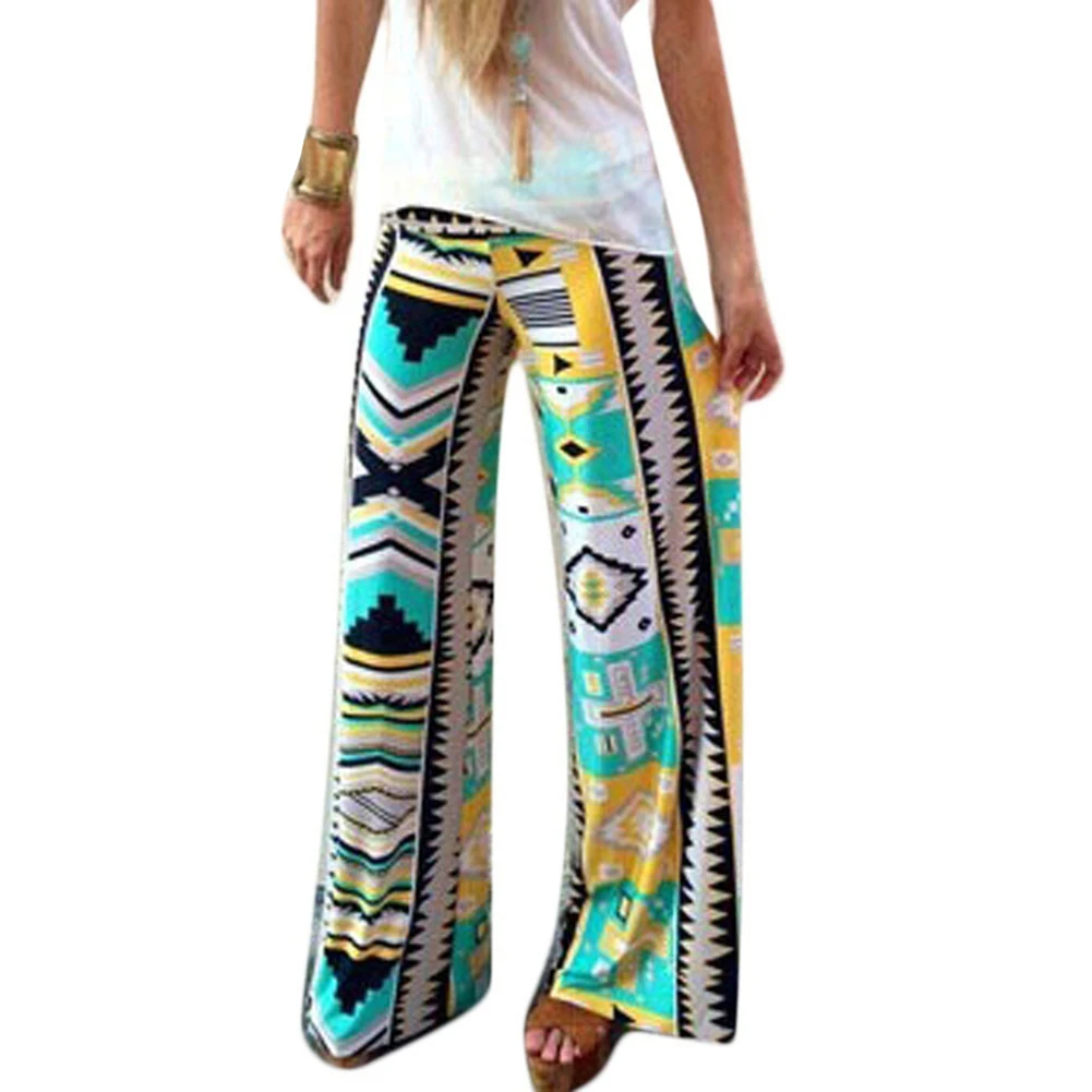 

Summer Wide Leg Pants For Women Casual Elastic High Waist Floral Pants Casual Flare Wide Leg Long Trousers Long Pants