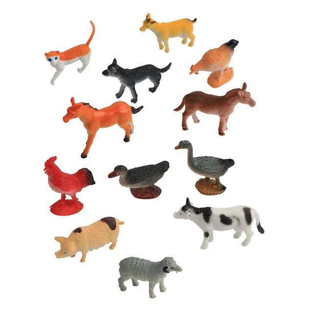 12PCS Farm Animal JIMITU 12 шт./компл. 4,5-8 см Пластик морской фигурки животных животные океана Морская жизнь Акула китовый Краб детские игрушки - Цвет: 12PCS Farm Animal