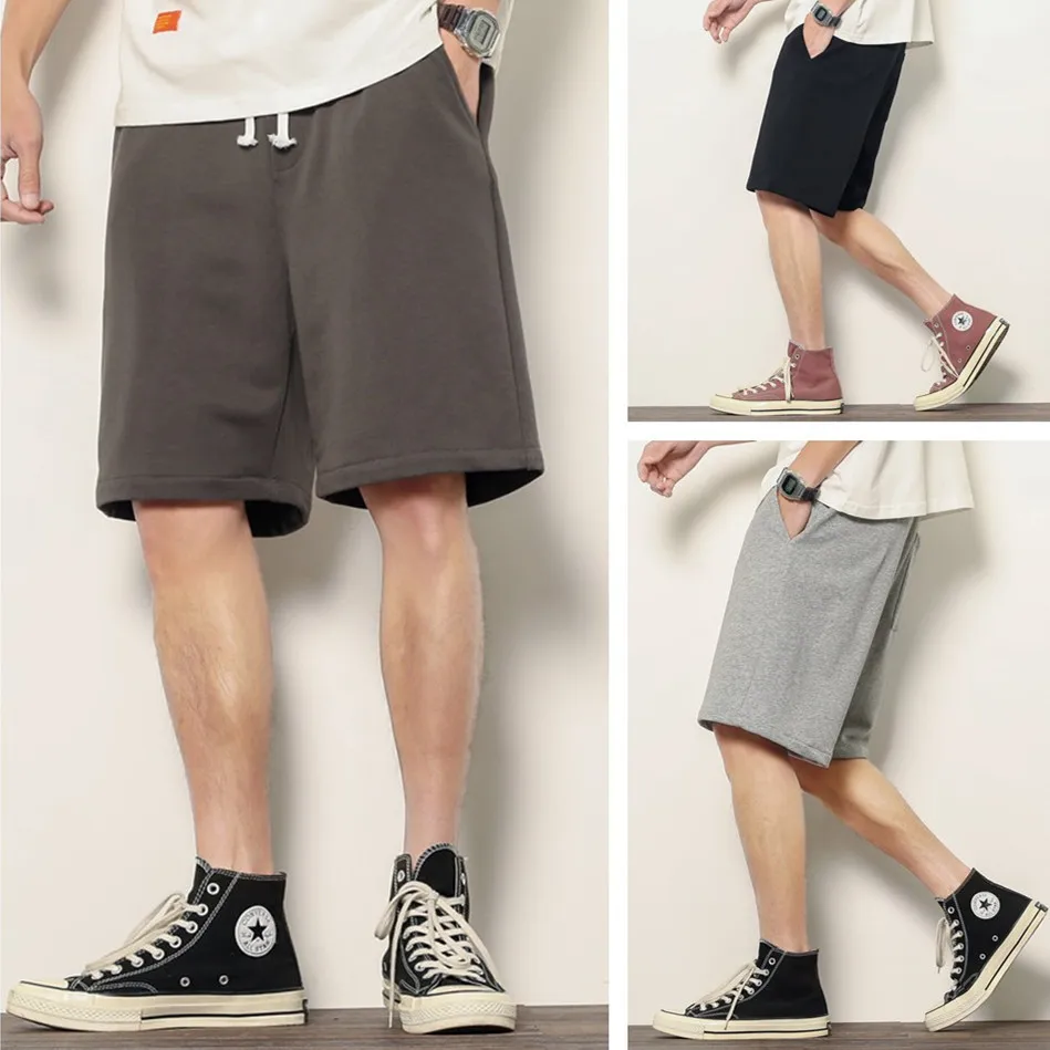 

2020 summer sports shorts men's cropped pants simple solid color drawcord all over men's shorts