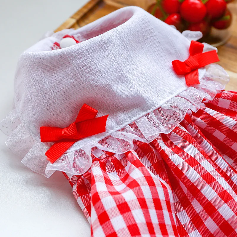 

Refreshing Princess Dog Cat Dress Small Plaid Bowknot Lace Flying Sleeve Hoody Skirt for Small Dogs Chihuahua Evening Dresses