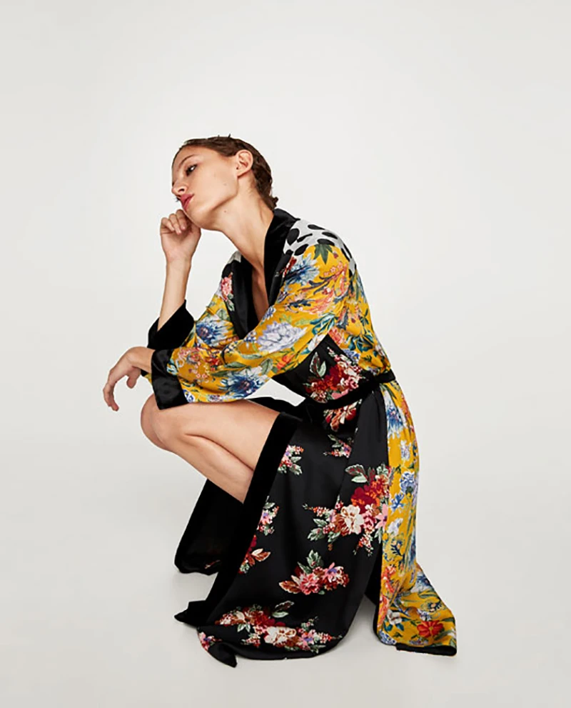 

Fitshinling Polka Dot Print Floral Kimono Beach Wear Bohemian Vintage Long Sleeve Cardigan Holiday Split Bikini Cover Up Sale