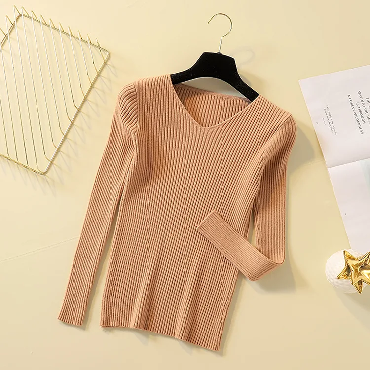 Новинка 2019 свитер с v-образным вырезом женский длинный рукав дикий тонкий один