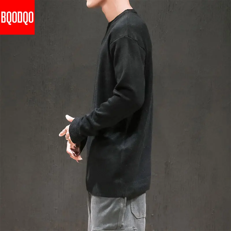 Джемпер мужской флисовый Осень-зима размера плюс вязаный черный | Мужская одежда